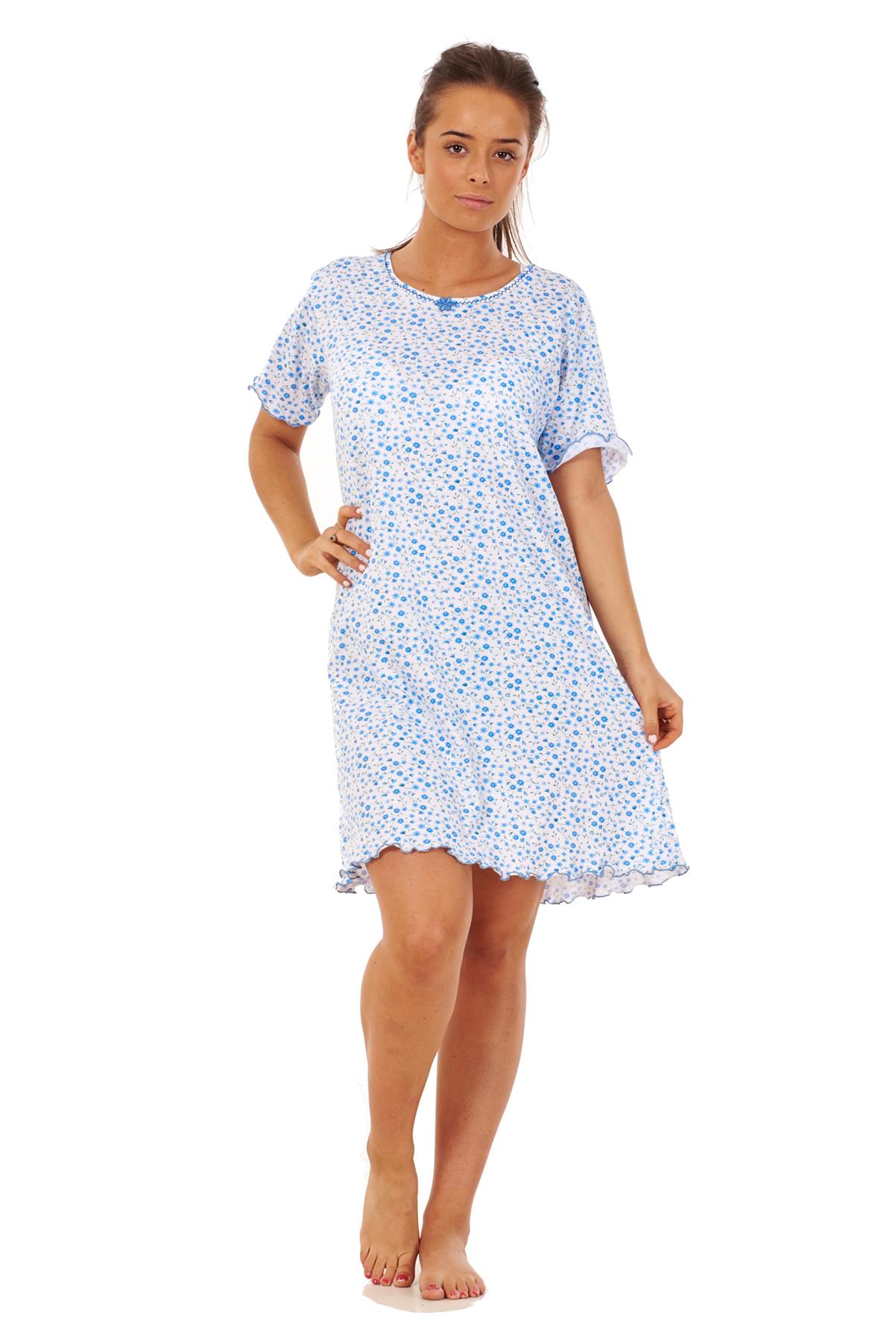 Ladies Floral Nightdress Short Sleeve Soft Cotton Lightweight Sleepwear - Picture 2 of 26