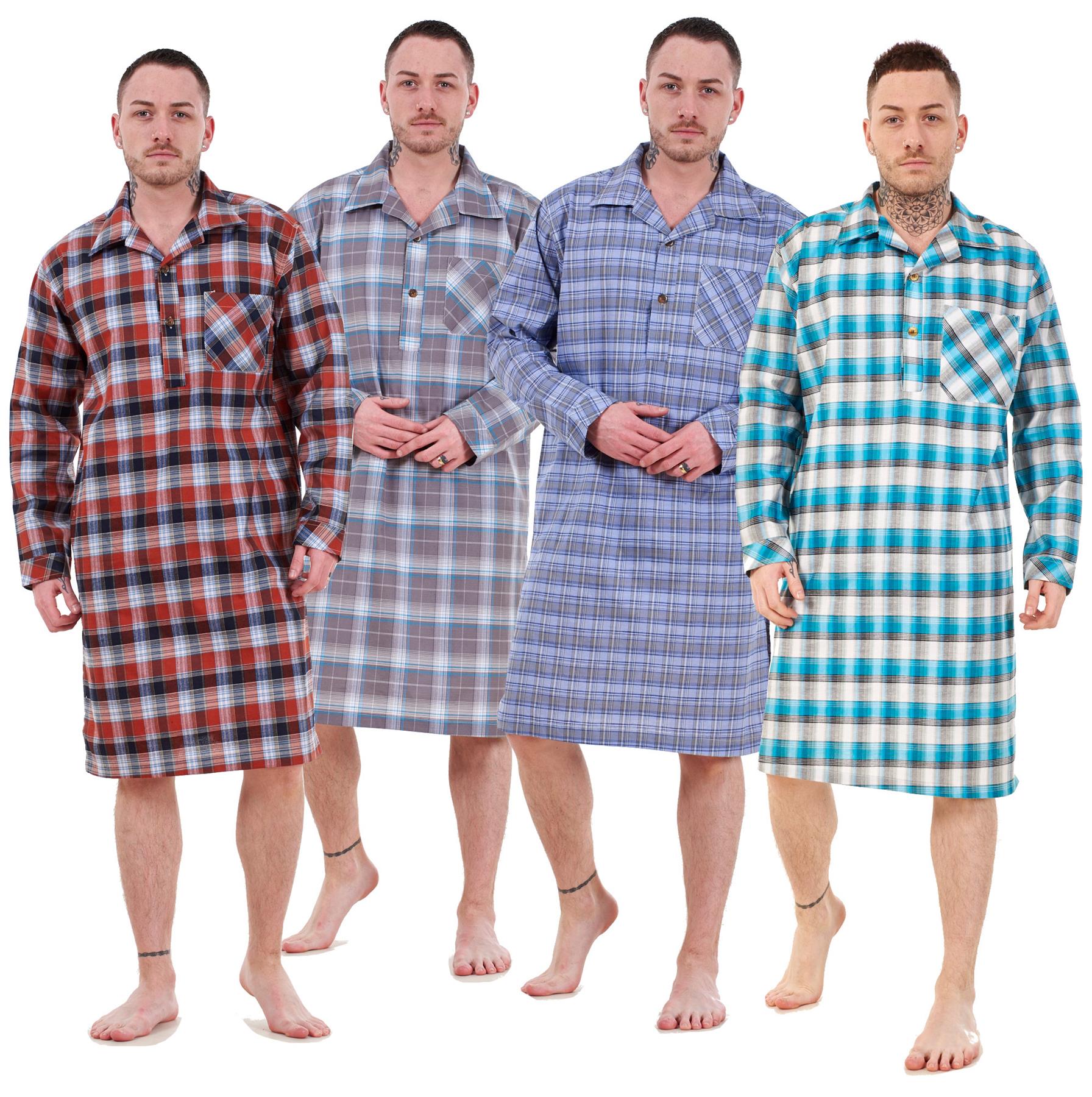 Mens Nightshirts Woven Check Cotton Blend Loungewear Regular Big Size M
