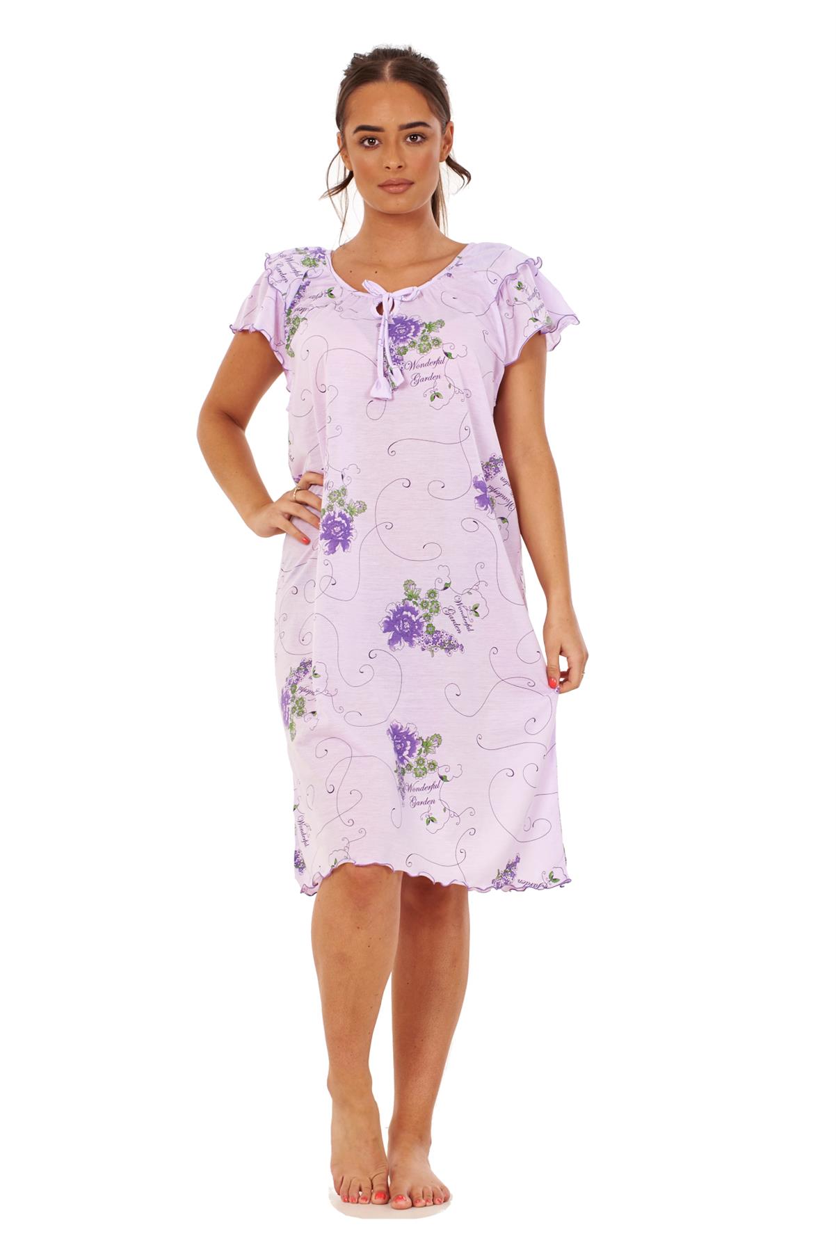Ladies Short Nightdress Cotton Blend Cap Sleeve Nightwear Peony Floral M to XXXL - Picture 18 of 46