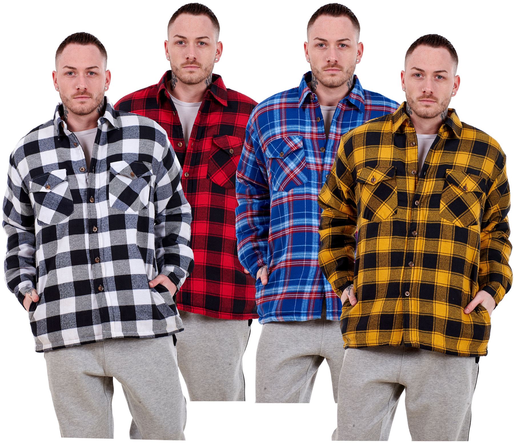 Shop Online Mens Padded Check Shirt Fur Lumberjack Collared Quilted Jacket Warm Thermal Casual Workwear Top Fleece Lumber Jack Padded Shirts