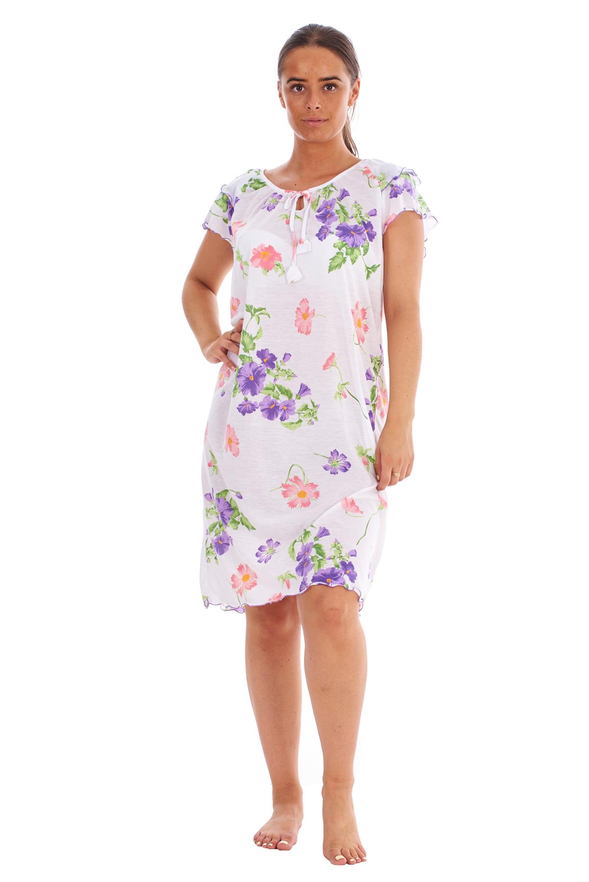 Ladies Nightdress 100%Cotton Cap Sleeve Short Nightwear Pansy Floral Lounge Wear - Picture 13 of 42