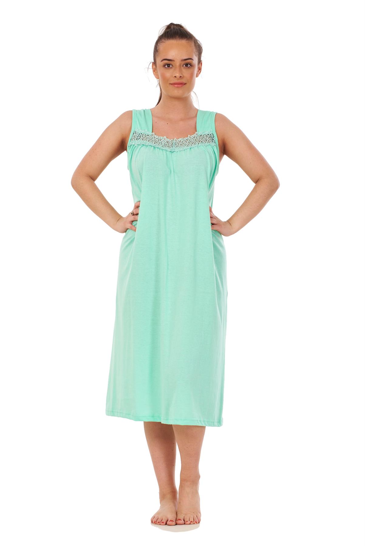 Women Plus Size Nightwear Plain 100% Cotton Sleeveless Long Nightdress 4XL - 6XL - Picture 15 of 26