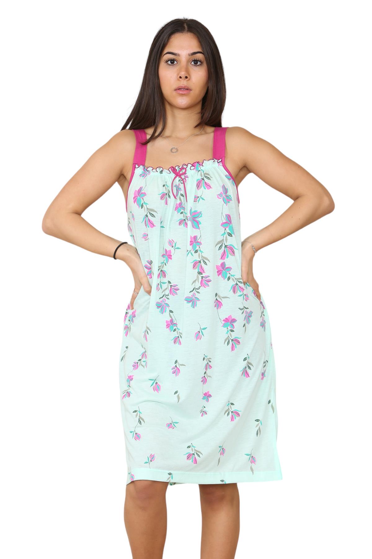 Ladies Strappy Nightdress Short Floral Cotton Sleeveless Lingerie Nightwear M3XL - Picture 15 of 39