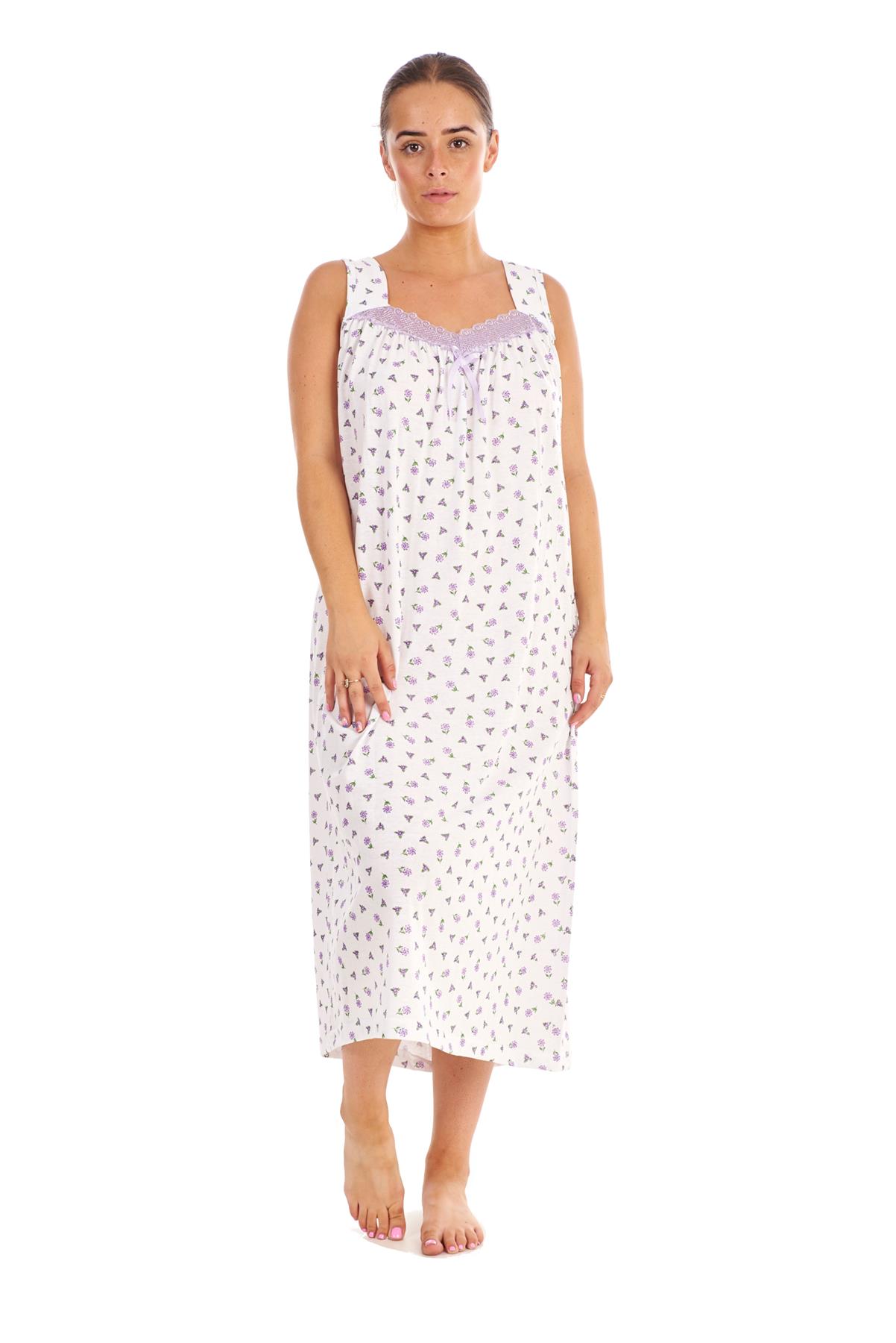 Ladies Floral Nightdress 100 Cotton Strap V Neck lace Long Nightwear M