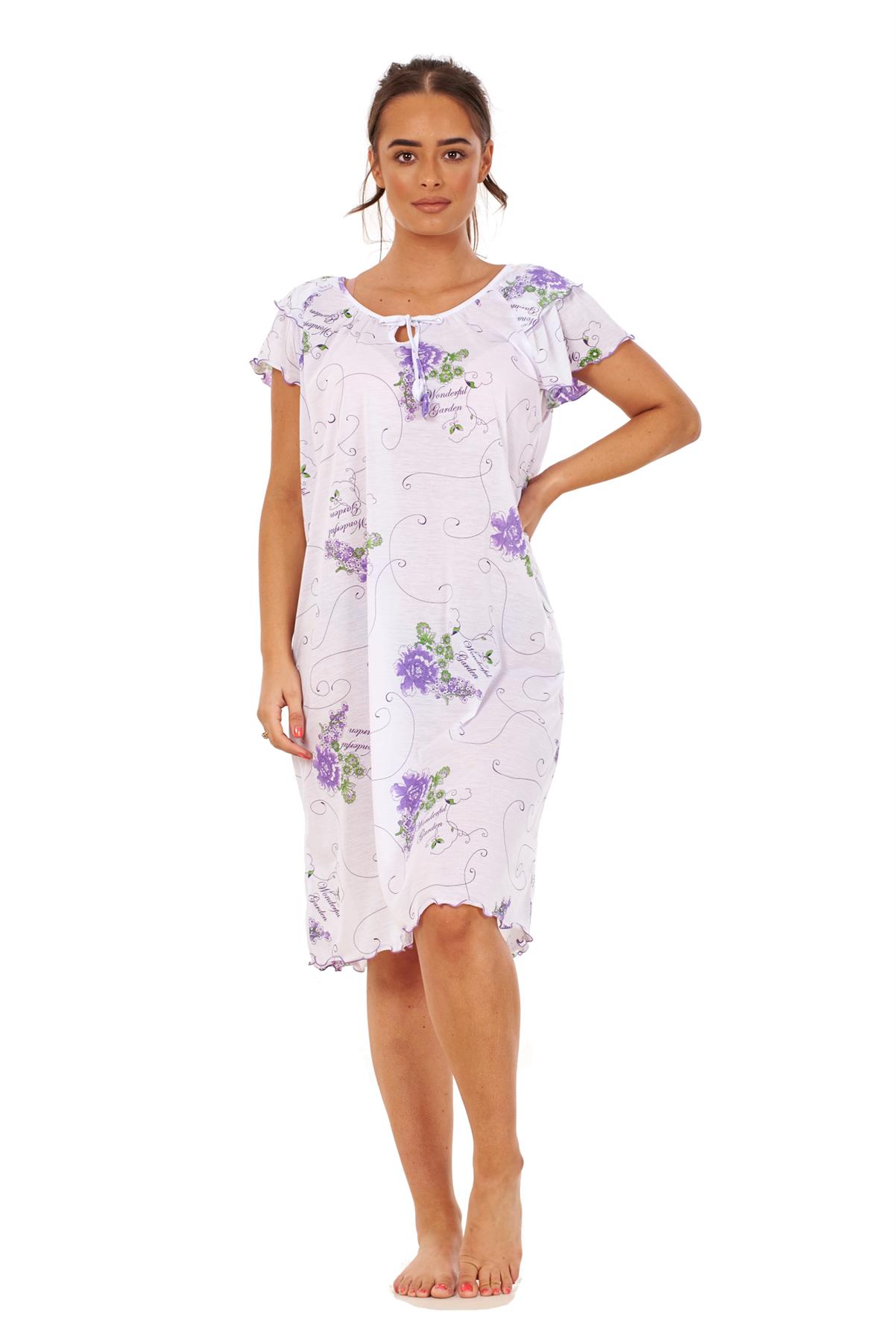 Ladies Short Nightdress Cotton Blend Cap Sleeve Nightwear Peony Floral M to XXXL - Picture 13 of 46