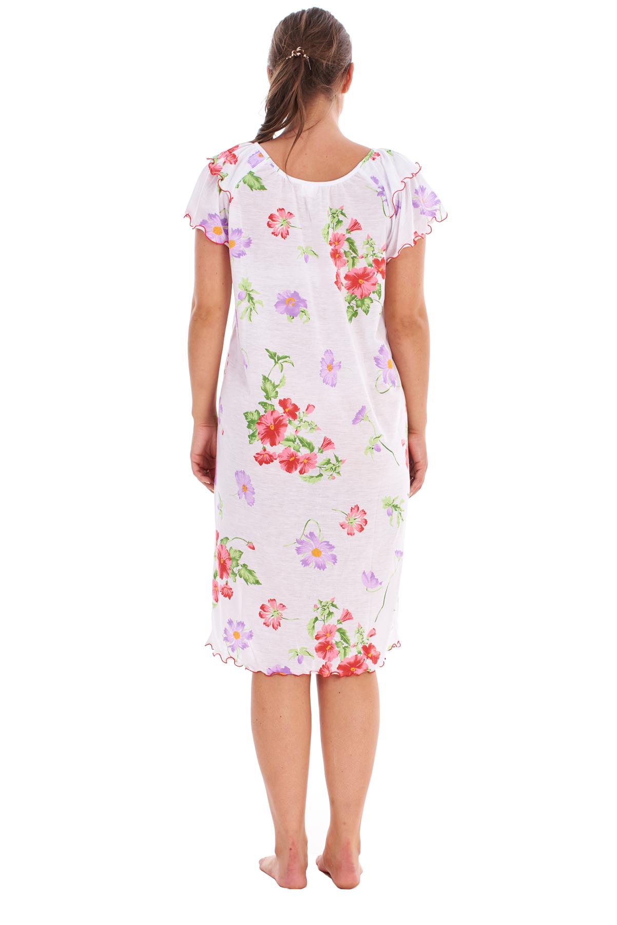 Ladies Nightdress 100%Cotton Cap Sleeve Short Nightwear Pansy Floral Lounge Wear - Picture 34 of 42