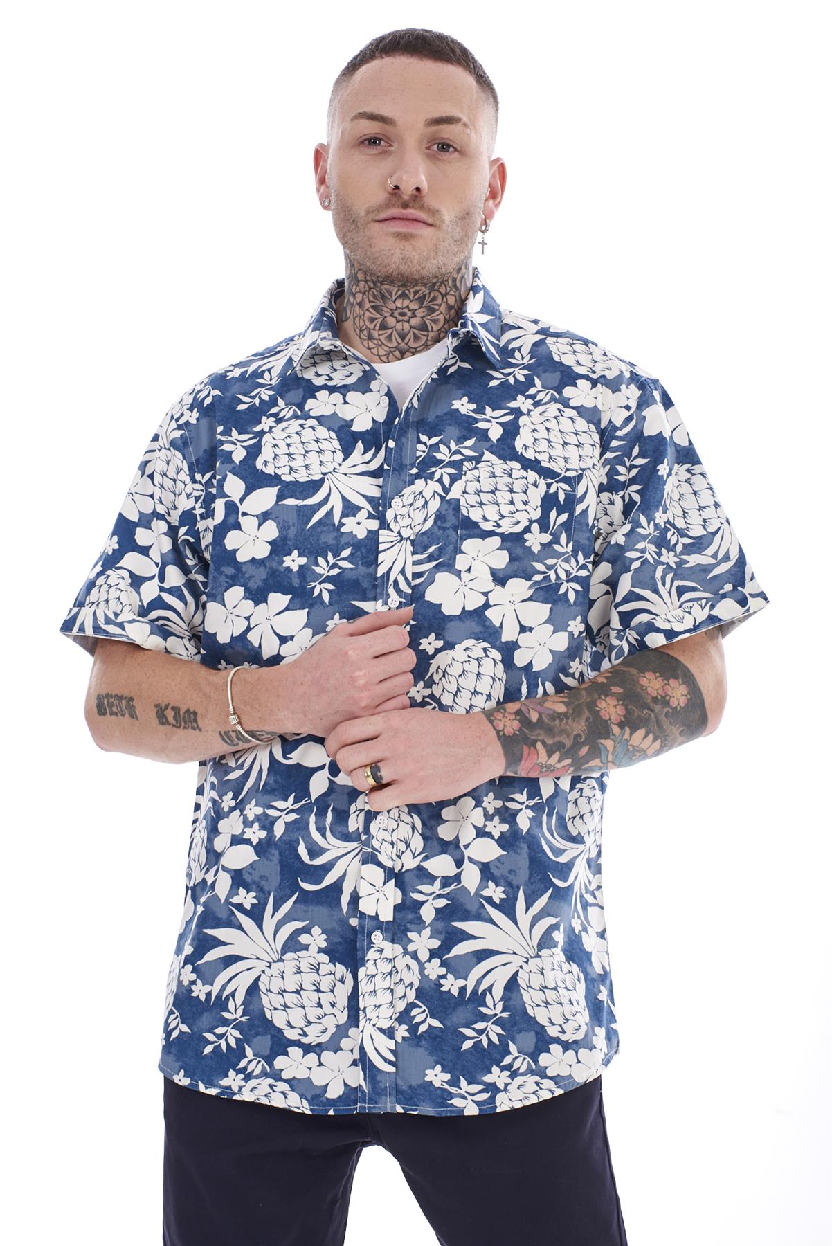 Mens Casual Shirts 100% Cotton Printed Short Sleeve Regular Big Size Formal Top - Picture 15 of 37