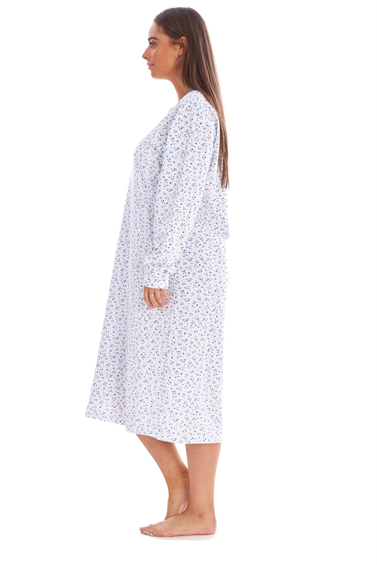 Women Fleece Nightdress Long Sleeve V Neck Floral Print Warm Thermal