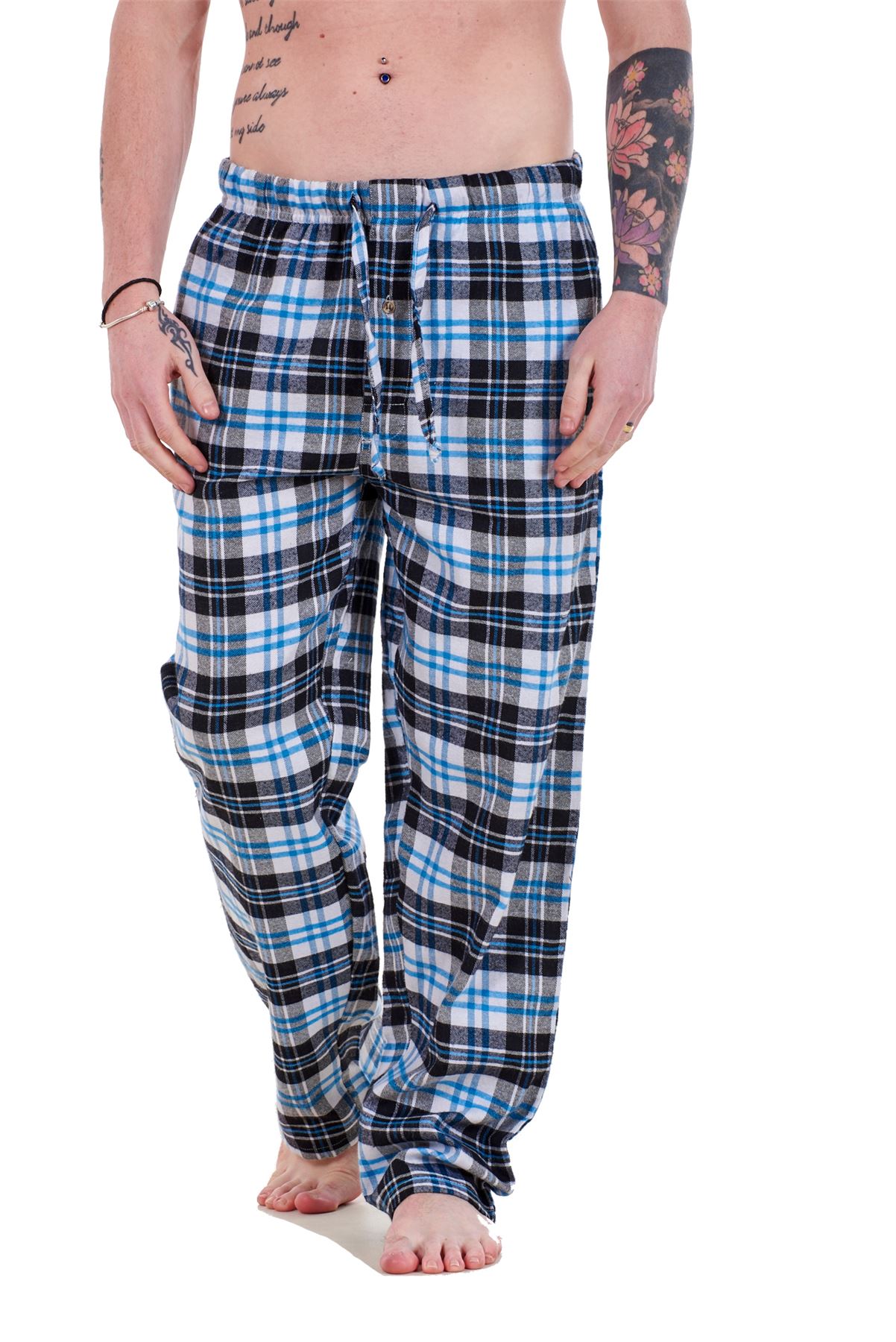 Mens Flannel Pyjama Bottoms Brushed Cotton Check Lounge Pants Nightwear ...