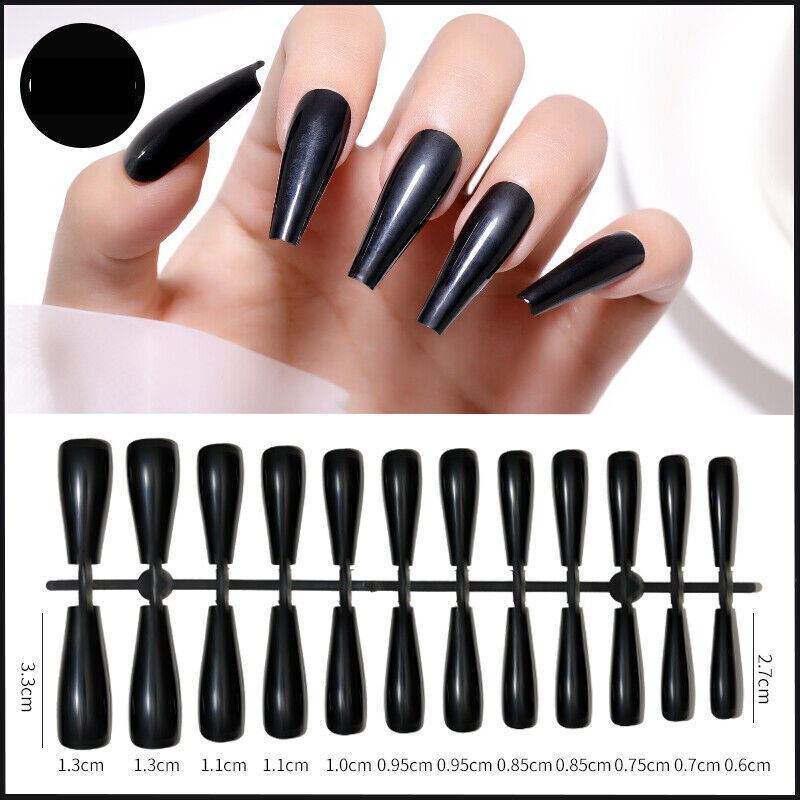 24pcs Long Coffin False Fake Coloured Full Cover Nails Extension Nail Tips - Picture 4 of 18
