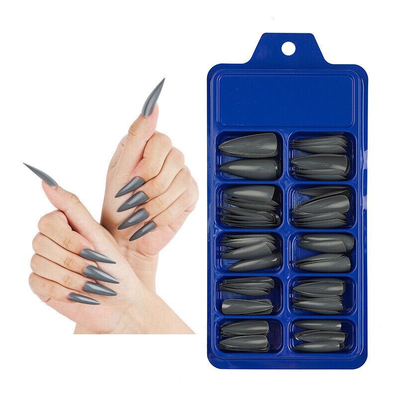 100 Pcs False Nail Tips Matte Full Cover Long Stiletto Fake Nails Art Manicure - Picture 20 of 35