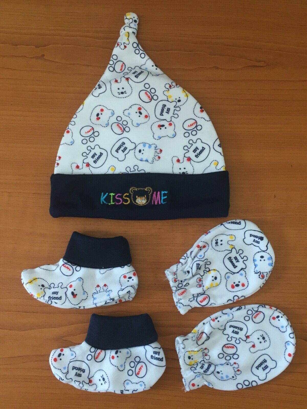 Newborn Baby Beanie Hats and Anti Scratch Mittens Set 100% Cotton Caps Glove 0-6 - Picture 17 of 18