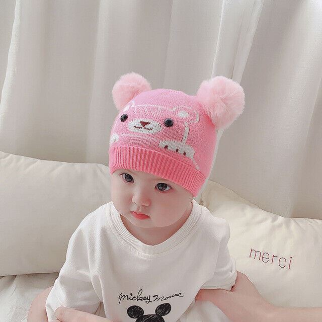 Baby Double Pom Pom Hat 2 Bobble Beanie Knitted Winter Warm Boy Girl Newborn-24M - Picture 13 of 27