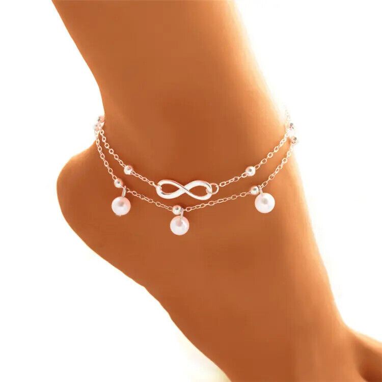 Gold Boho Ankle Bracelet Multi Layer Anklet Anklets Adjustable Chain Foot Beach - Picture 9 of 14