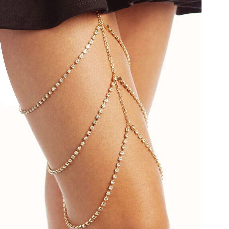 Women Leg Sexy Thigh Multilayer Chain Pendant Crystal Beach Body Chain Jewellery - Picture 26 of 43