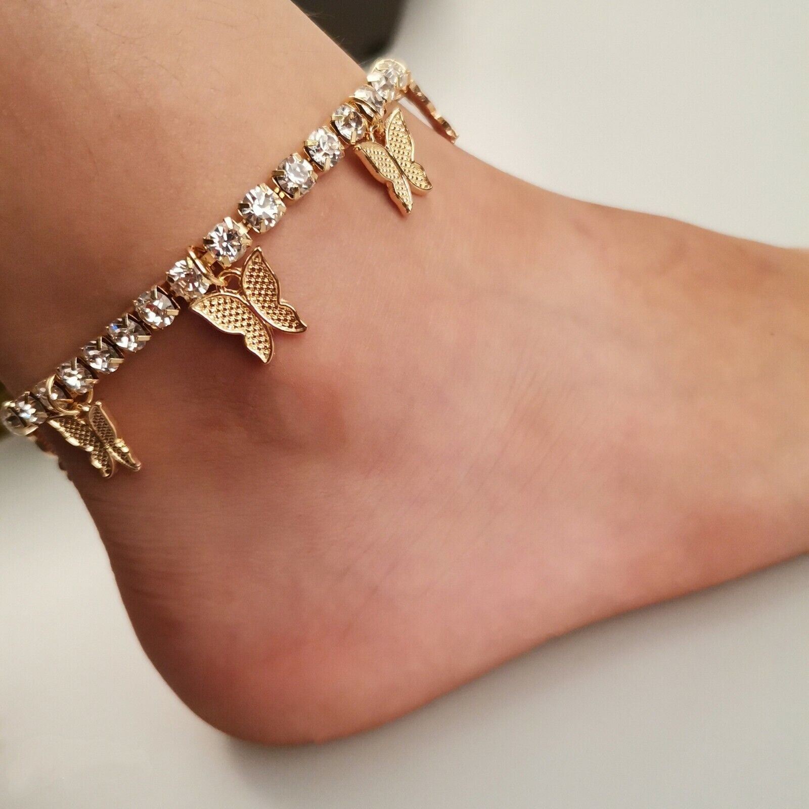 Moda Mariposa Pulsera Tobillo Cadena de Circón Playa Mujeres Cristal Joyería - Imagen 4 de 6