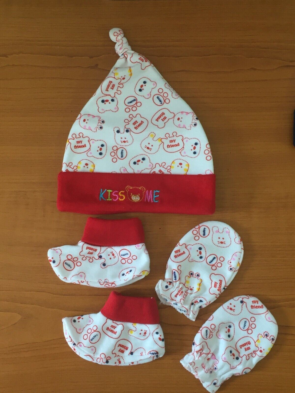 Newborn Baby Beanie Hats and Anti Scratch Mittens Set 100% Cotton Caps Glove 0-6 - Picture 18 of 18