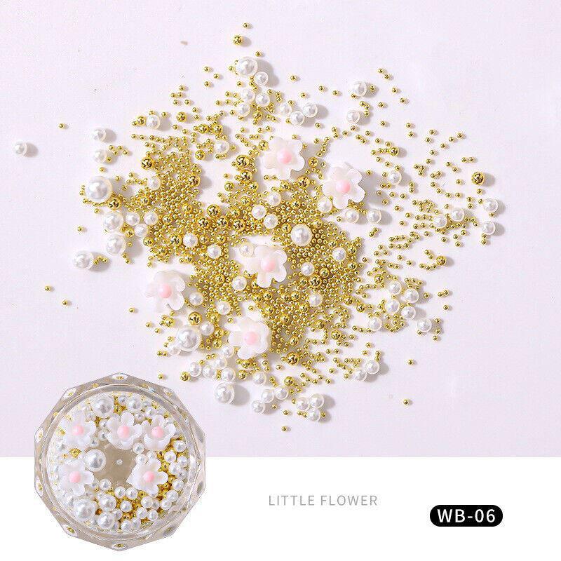 Nail Art Gold Beads Flowers Pearls Crafts Gems Stones 3D Nail Decoration - Picture 8 of 8