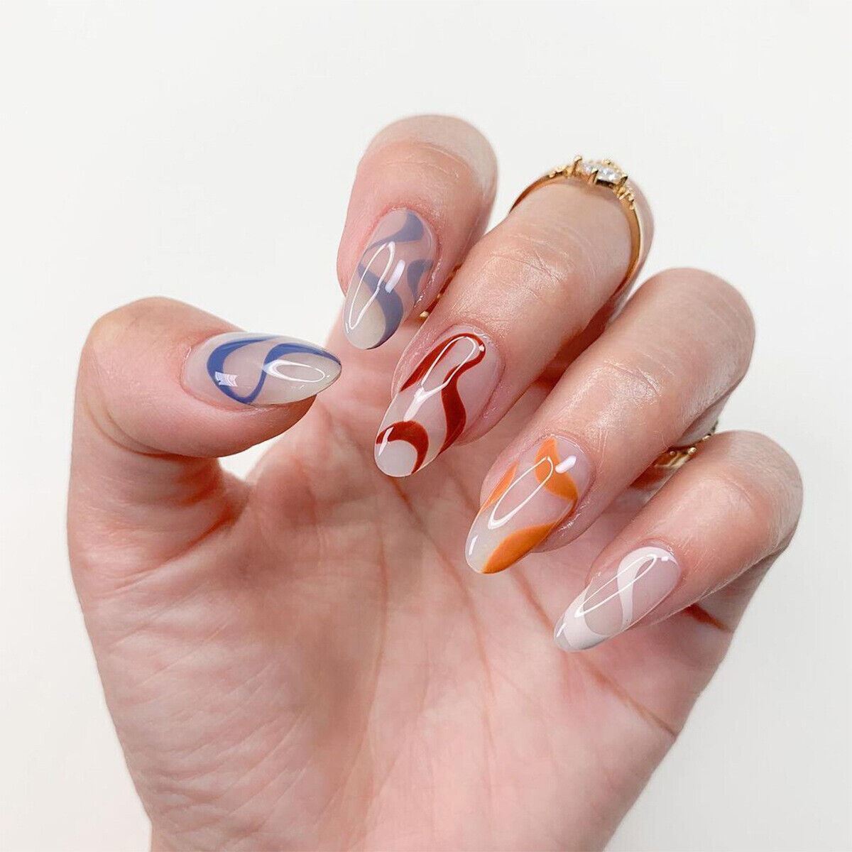 24Pcs Long Coffin Ballerina Almond Press On False Fake Nails Art With Glue Box - Picture 14 of 23