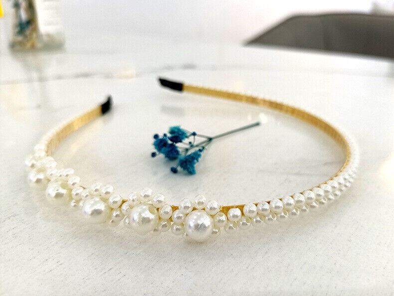 Women Girls Headband Handmade Beaded Pearl Hoops Bride Wedding Hair Accessories - Picture 21 of 25