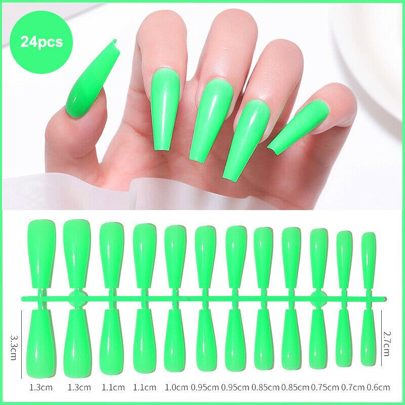 24pcs Long Coffin False Fake Coloured Full Cover Nails Extension Nail Tips - Picture 2 of 18