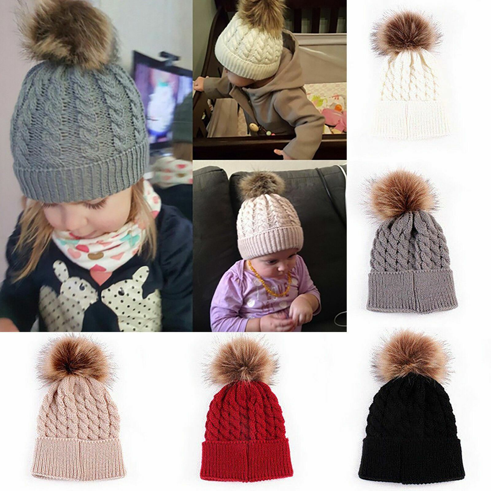 Baby Double Pom Pom Hat 2 Bobble Beanie Knitted Winter Warm Boy Girl Newborn-24M - Picture 9 of 27