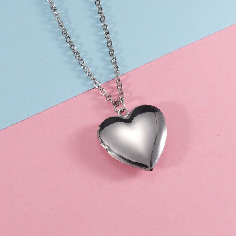 Women Heart Love Locket Photo Memory Silver Gold Pendant Necklace Mother Gift