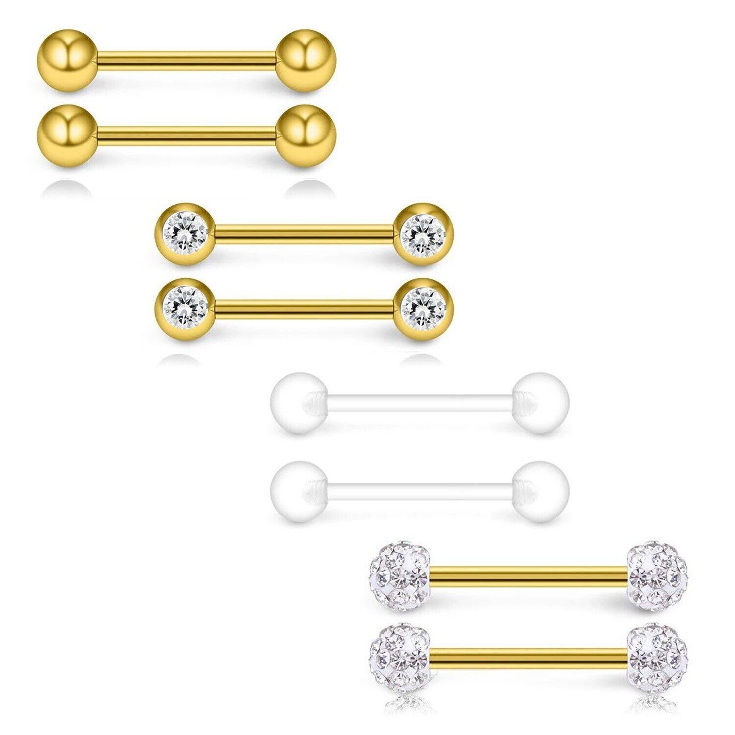 8Pcs Tongue Bar Surgical Steel Barbell Eyebrow Tragus Ear Nipple Piercing Gem - Picture 5 of 5