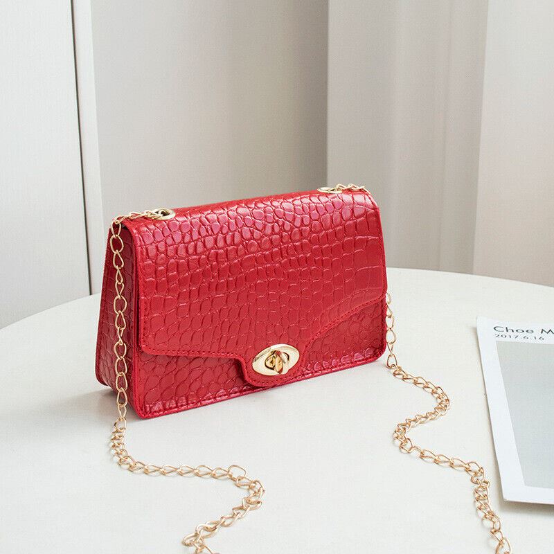 Women Alligator PU Leather Bag Handbag Shoulder Crossbody Bag Chain Strap Party - Picture 7 of 8