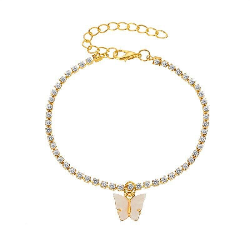 Mujeres Niñas Boho Circón Mariposa Tobillo Oro Cristal Cadena Tobillo Pulsera Playa - Imagen 8 de 8