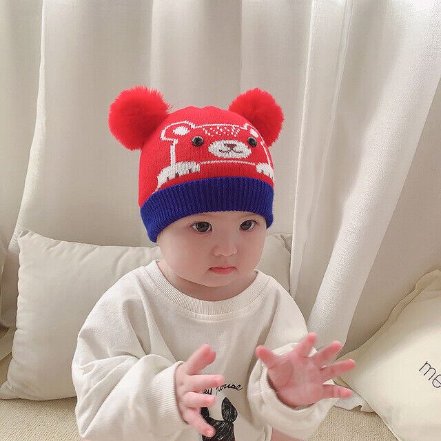 Baby Double Pom Pom Hat 2 Bobble Beanie Knitted Winter Warm Boy Girl Newborn-24M - Picture 15 of 27