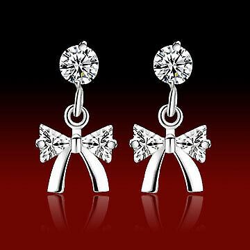 Silver Plated Drop Stud Bow Earrings Women Ladies Girls Jewellery Gift UK - Picture 7 of 8