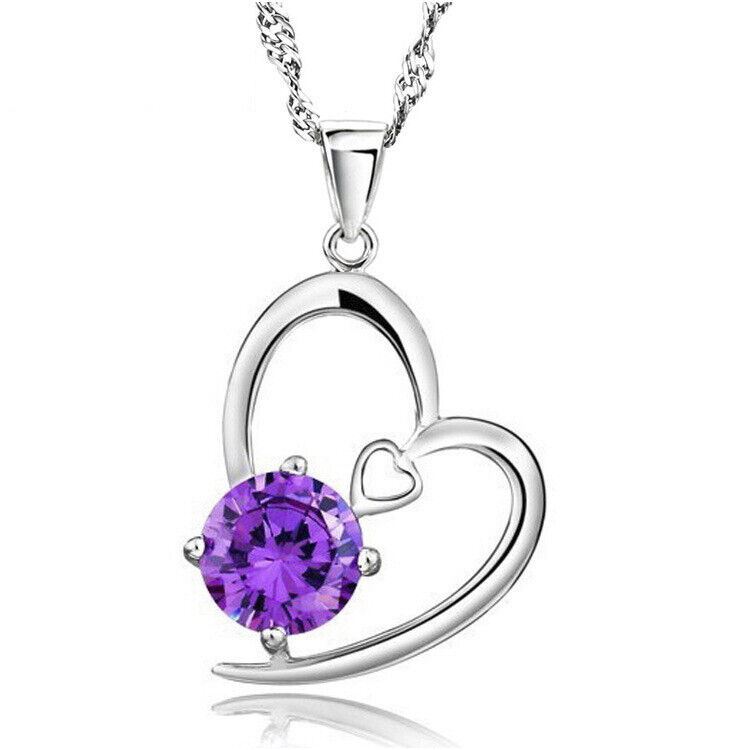 Crystal Heart Pendant Silver Plated Necklace Chain Women Jewellery Gift UK - Picture 3 of 4