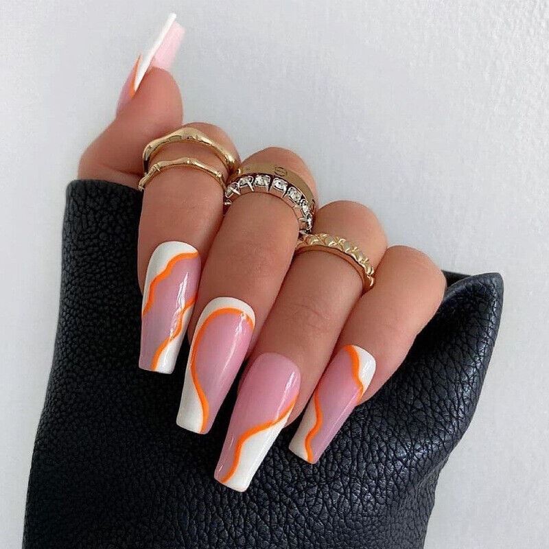 24Pcs Long Coffin Ballerina Almond Press On False Fake Nails Art With Glue Box - Picture 6 of 23