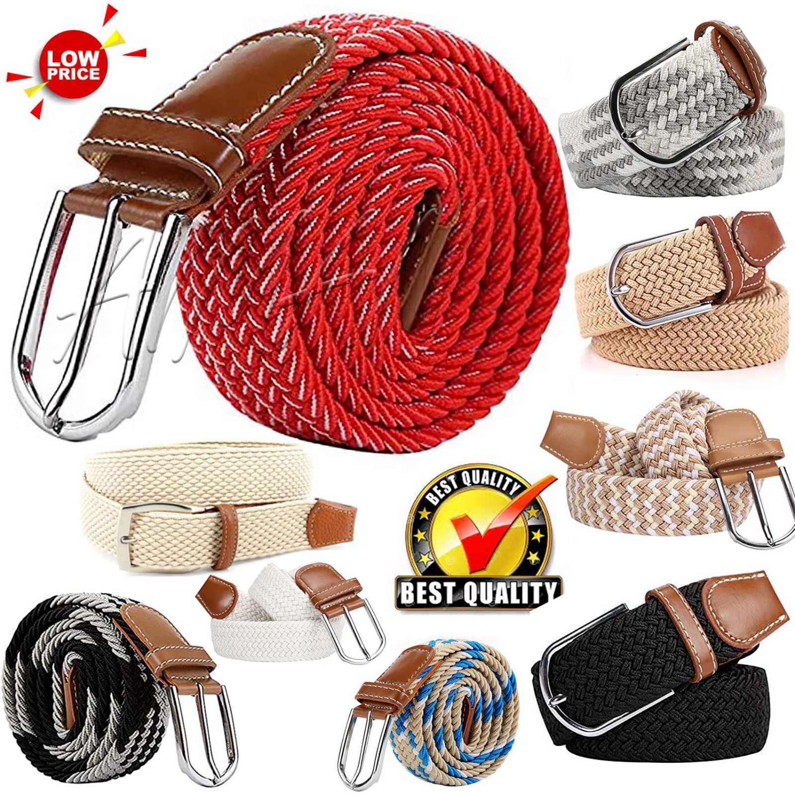Stretch Woven Belt Men Women Vintage Casual Braided Steel Buckle Waistband