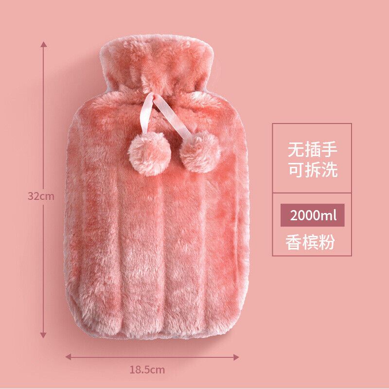 2L Large Natural Rubber Hot Water Bottle With Warm Faux Fur Knitted Fleece Cover - Imagen 13 de 14
