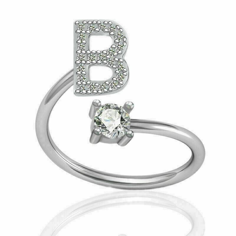 Women Girls Initial Letter Ring Silver Adjustable Alphabet Rings Friendship Gift - Picture 11 of 35