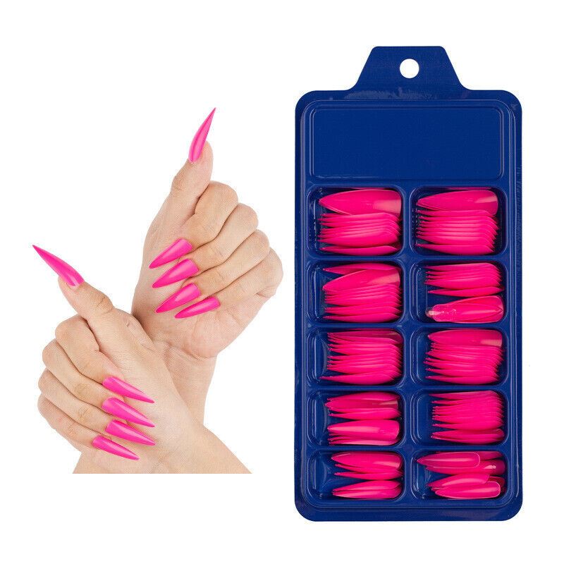 100 Pcs False Nail Tips Matte Full Cover Long Stiletto Fake Nails Art Manicure - Picture 21 of 35