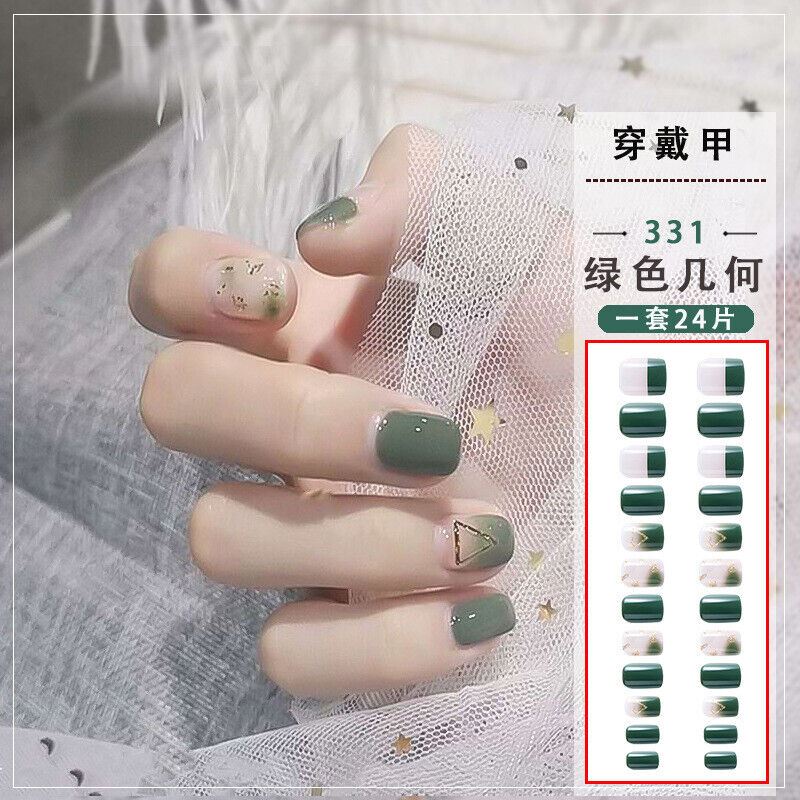 24 PCS Acrylic Full Cover Fake False Nails Women Short Round Press On With Glue - Picture 3 of 16