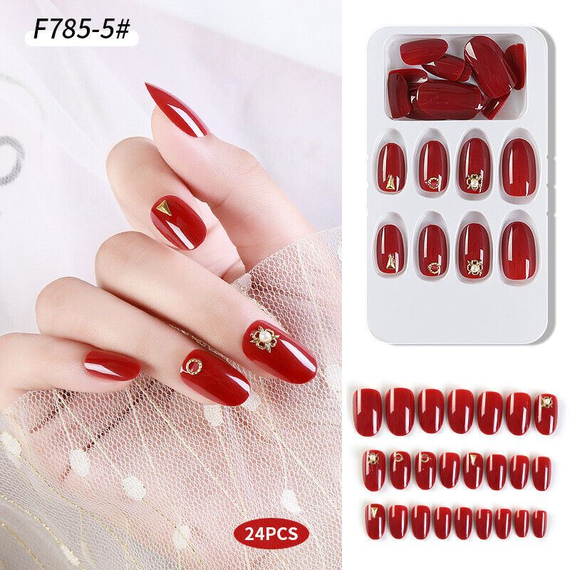 Women Fake Acrylic Nails 24Pcs 3D Bow Press Girl Manicure Nail Art Full Cover - Picture 5 of 9