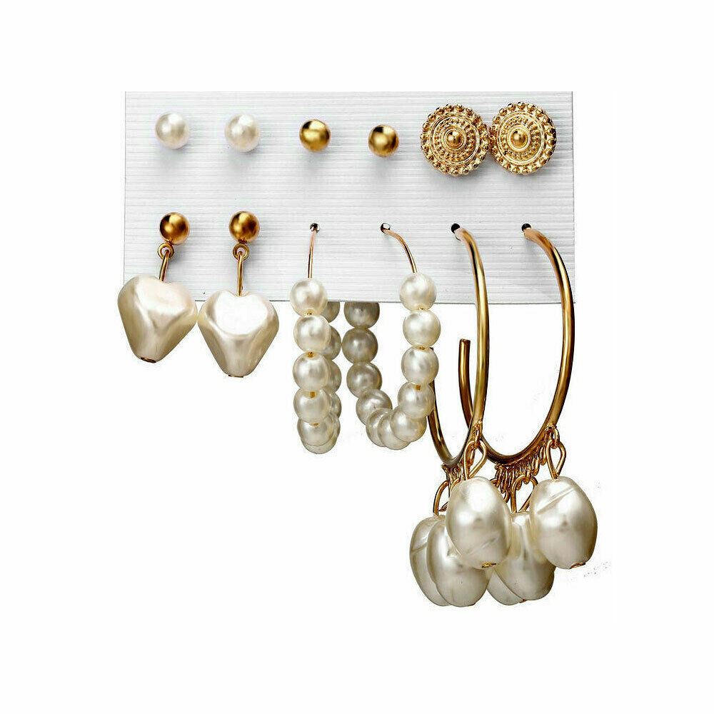 Juego de 6 pares de pendientes de borla bohemia aro perla colgante gota para mujer - Imagen 6 de 11