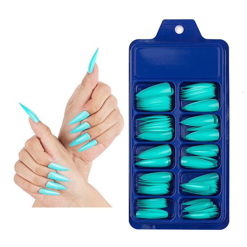 100 Pcs False Nail Tips Matte Full Cover Long Stiletto Fake Nails Art Manicure - Picture 25 of 35