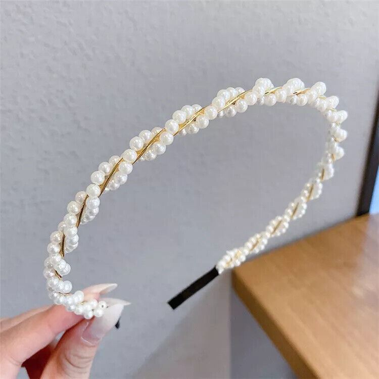 Women Girls Headband Handmade Beaded Pearl Hoops Bride Wedding Hair Accessories - Picture 18 of 25