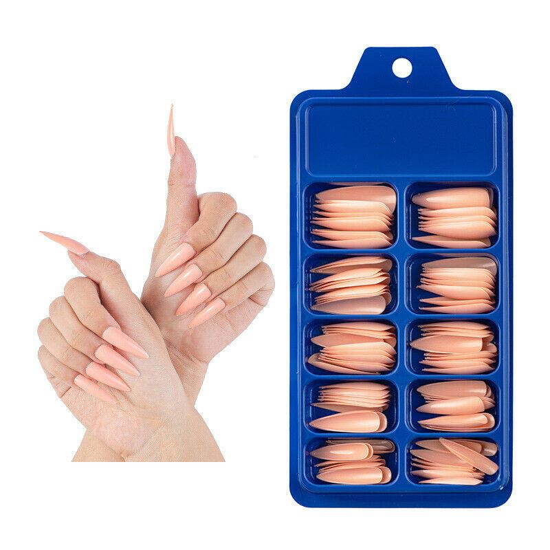100 Pcs False Nail Tips Matte Full Cover Long Stiletto Fake Nails Art Manicure - Picture 29 of 35