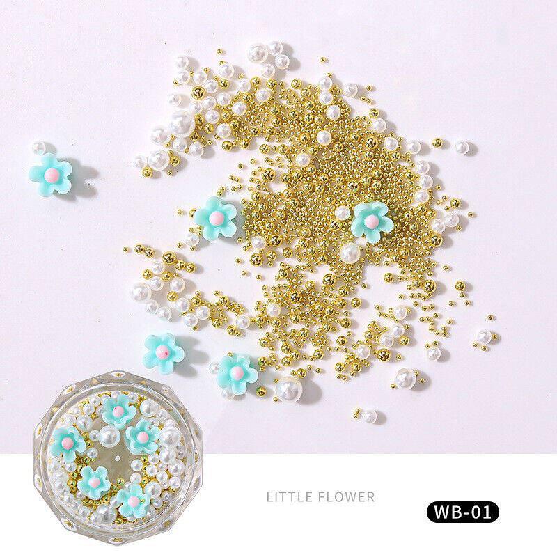 Nail Art Gold Beads Flowers Pearls Crafts Gems Stones 3D Nail Decoration - Picture 2 of 8