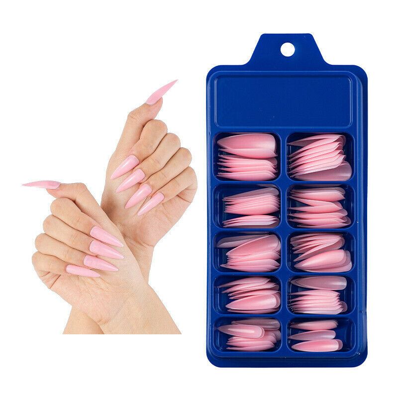 100 Pcs False Nail Tips Matte Full Cover Long Stiletto Fake Nails Art Manicure - Picture 15 of 35