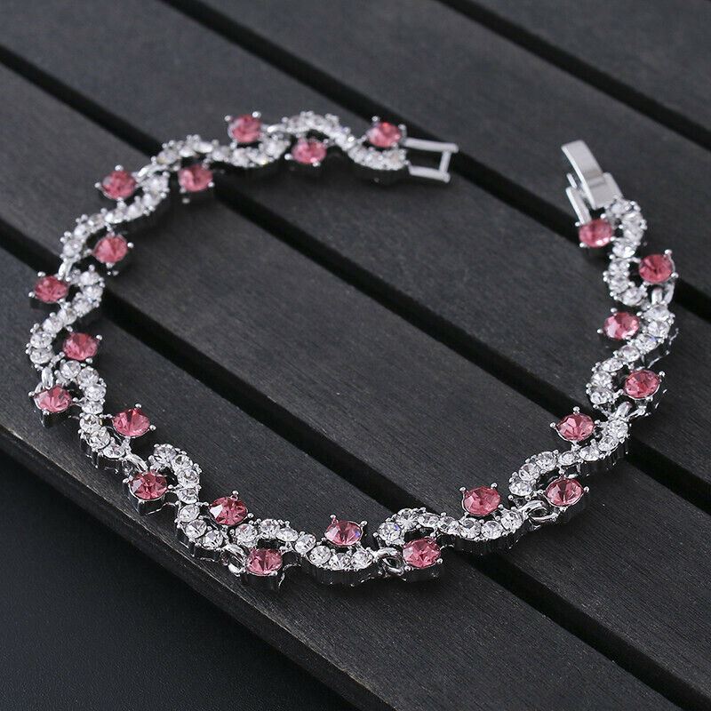 Women Girls Silver Zircon Rhinestone Bangle Bracelet Wedding Band Jewellery - Picture 8 of 8