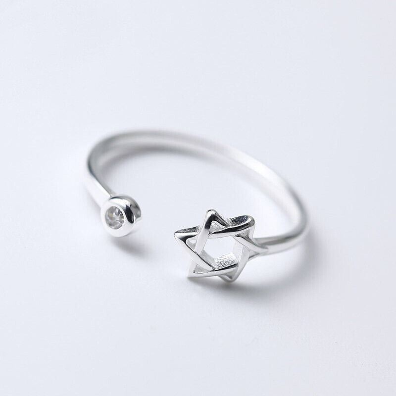 Silver Plated Gold Plated Crescent Moon Star CZ Adjustable Wrap Ring Band - Picture 19 of 20