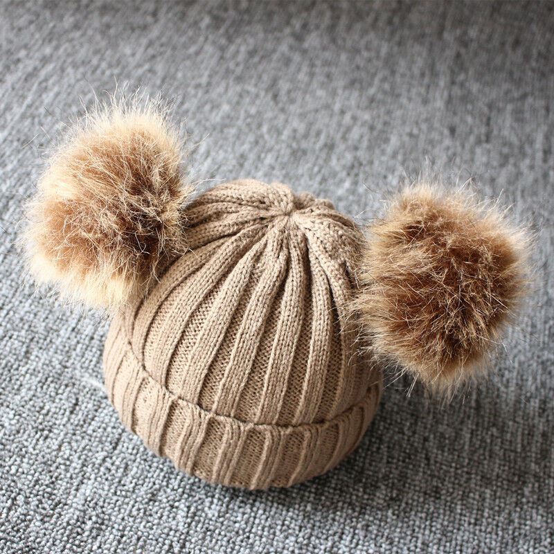 Baby Double Pom Pom Hat 2 Bobble Beanie Knitted Winter Warm Boy Girl Newborn-24M - Picture 19 of 27
