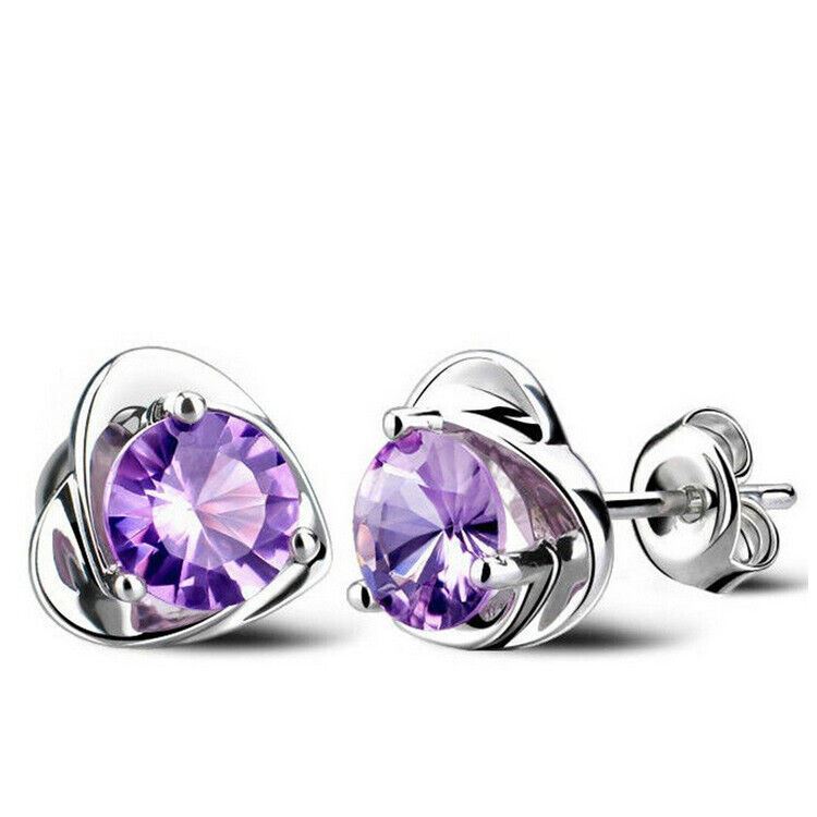 Women/Girls Silver Plated Stud Earrings Heart Crystal Wedding Stud Earrings UK - Picture 12 of 19